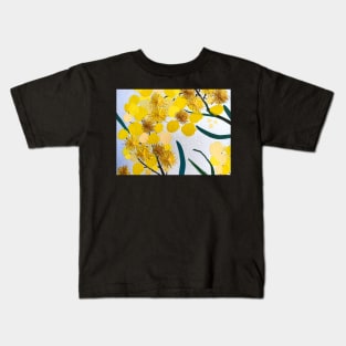 Golden Wattle Flowers by Leah Gay Kids T-Shirt